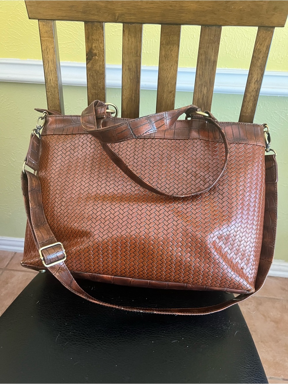 Coldwater Creek Brown Woven Leather Tote Bag - Picture 2 of 16